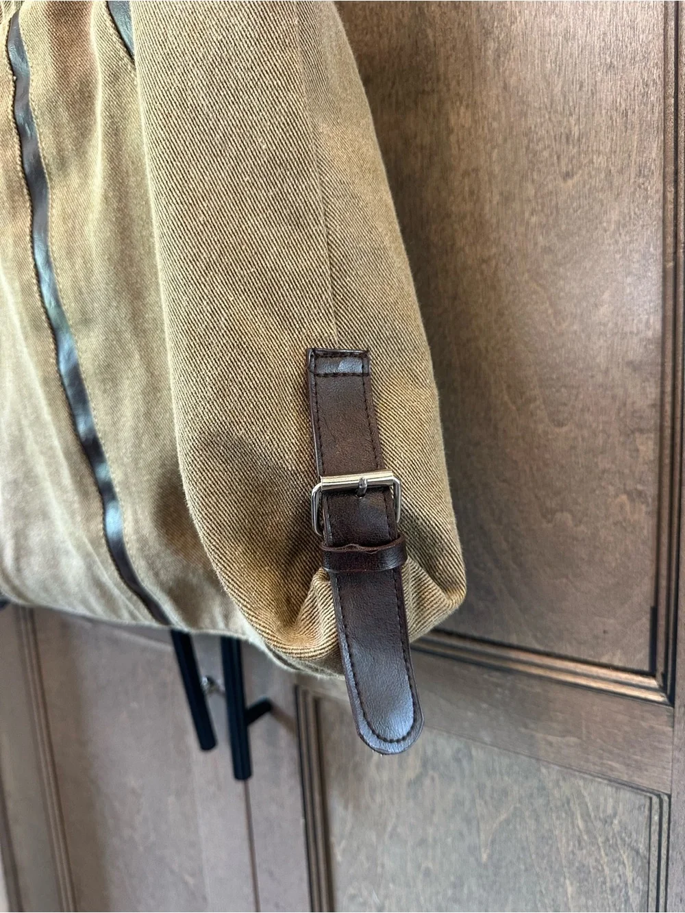 Canvas Tote Bag with Brown Faux Leather Trim